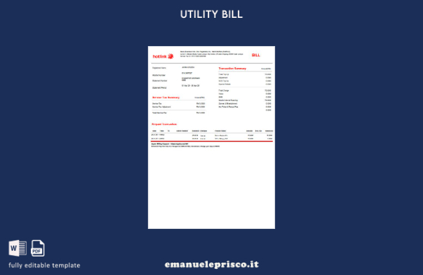 stile verificato Modello di bolletta delle utenze Malaysia Hotlink